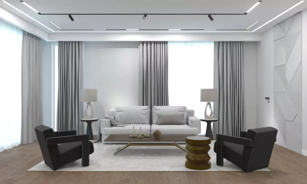 Rendering: Wohnzimmer mit umlaufender Lichtvoute