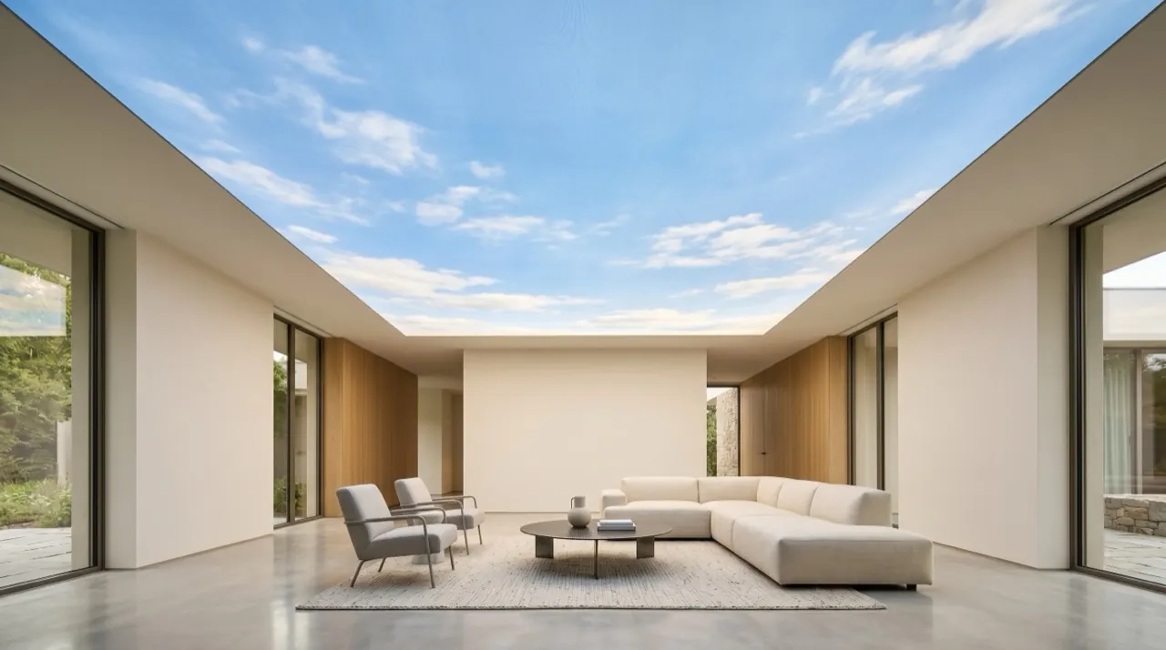 Rendering: hinterleuchtete bedruckte Decke mit Himmelsmotiv