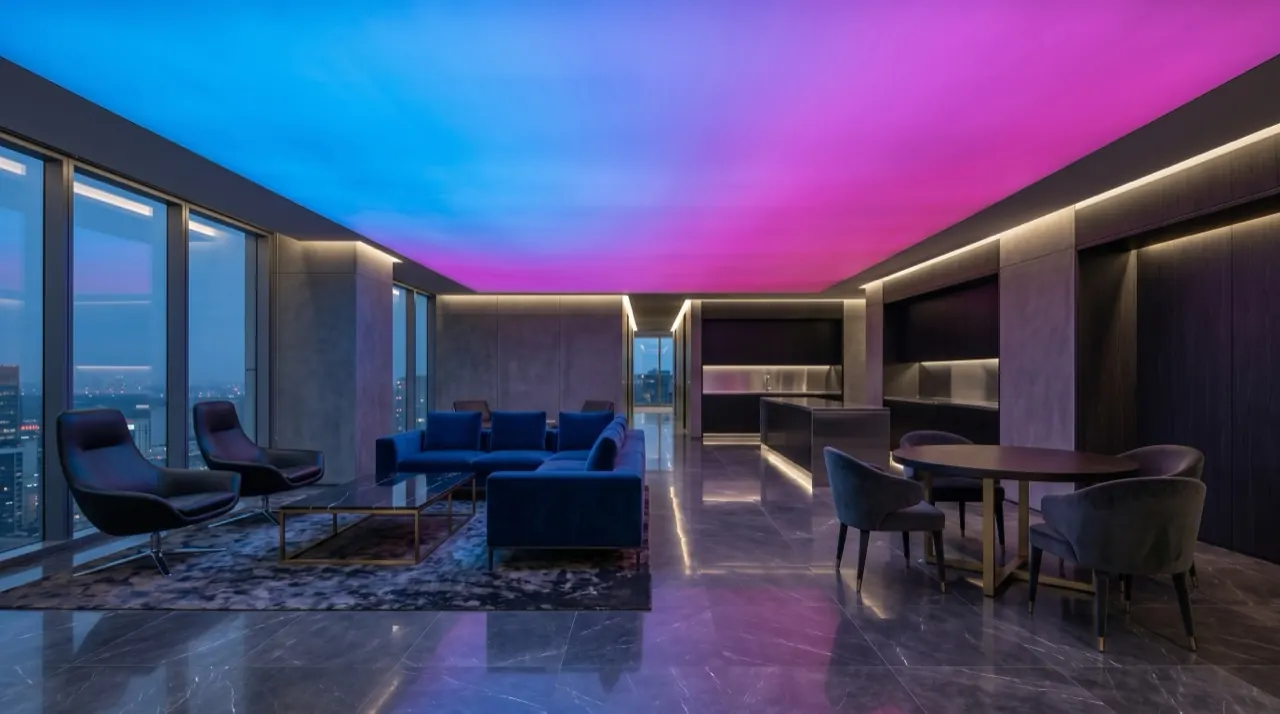 Rendering: Decke mit farbiger RGB-Beleuchtung