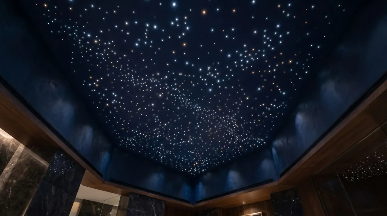 Rendering: Spanndecke mit Sternenhimmel aus Glasfaser-Lichtpunkten